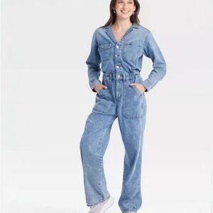 Universal Thread Blue Denim Overalls with Fitted Waist